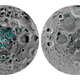 A visualization of where scientists believe ice can be found on the lunar poles.